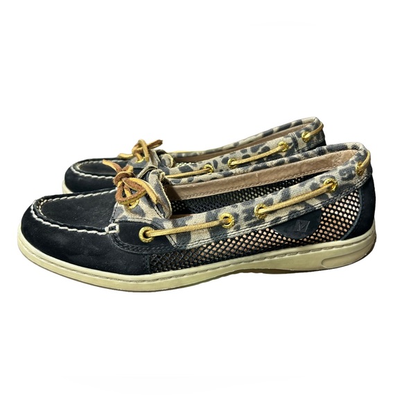 Sperry Shoes - SPERRY Angelfish Black & Gold Animal Print Slip On Boat Shoes Size 7.5 EUC